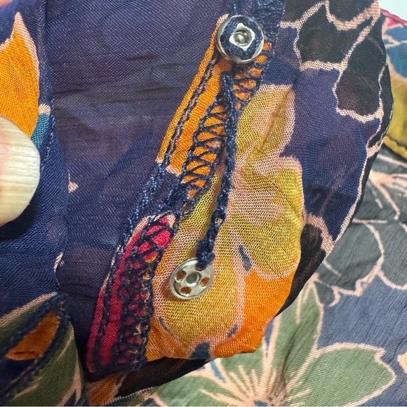 Free People Floral Babydoll Tunic Dress XS Navy Boho Mini Swing Sheer Chiffon - Picture 8 of 15